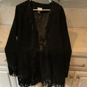 Black suede fringe coats